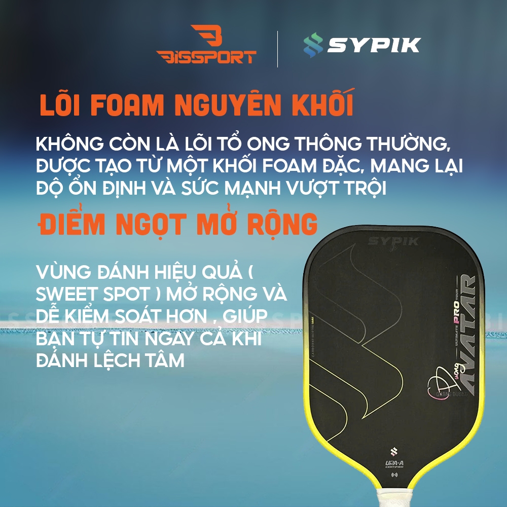 Vợt Pickleball Sypik Avatar 16mm Chính Hãng - Hồng - Ổn Định - Kiểm Soát Đường Bóng - Mặt Carbon Fiber T700 Phủ Nhám